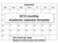 Free 2010 academic calendar thumbnail