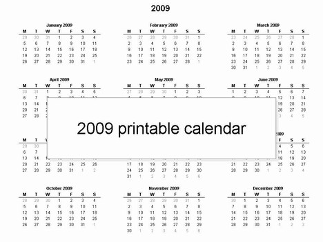 Free 2009 printable calendar template