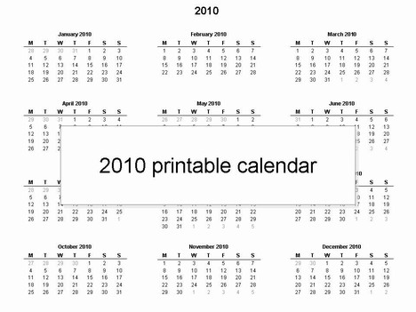 yearly calendar template. Free Printable 2010 Calendar