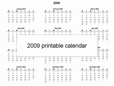 Free Calendar Templates on Free 2009 Printable Calendar Template