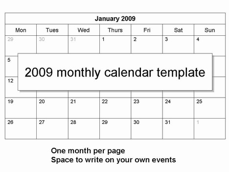 Monthly 2009 calendar template