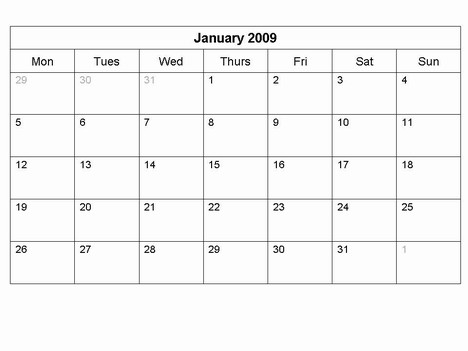 weekly calendar template. Monthly 2009 calendar template