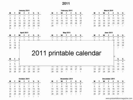 Year Calendar Template on 2011 Printable Calendar