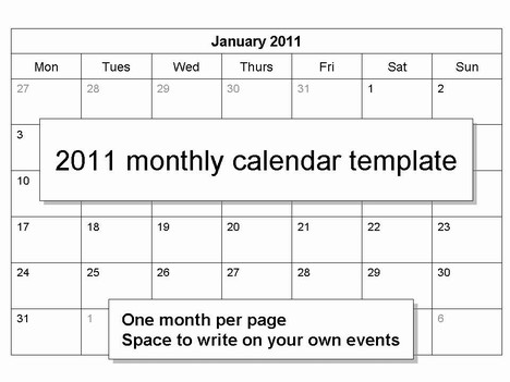 2011 Calendar Month. Free 2011 Monthly Calendar