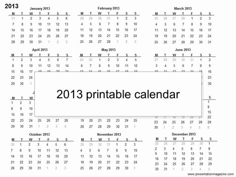 2013 Yearly Calendar Landscape on Simple Powerpoint Template     A Yearly Calendar For 2013  You Can