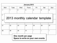 Printable 2013 Monthly Calendar Template on Free 2013 Monthly Calendar Template