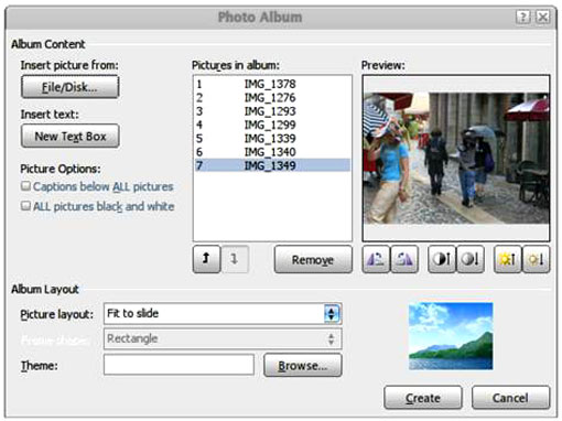 Figure 2: Photo Album dialog box