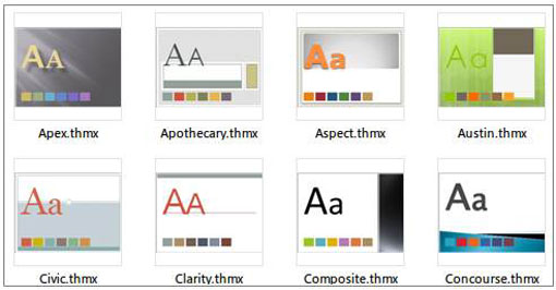 Figure 3: Some of the themes that come with Power Point 2010