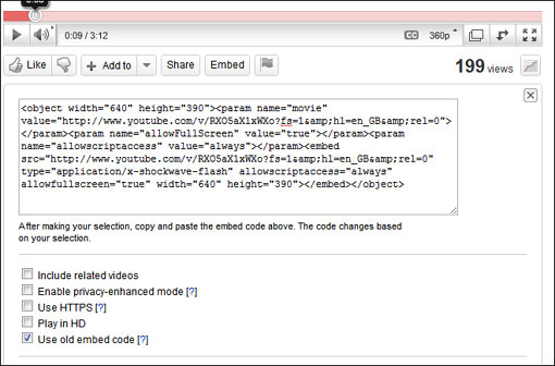 Figure-12 Embed code and player options from YouTube
