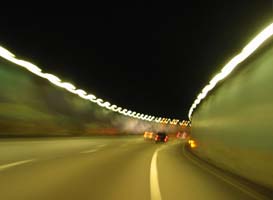 A car driving through a tunnel