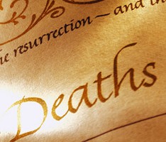 Photo of part of a register of deaths