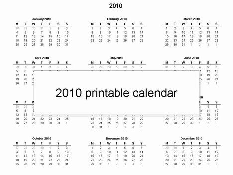 Free Printable 2010 Calendar