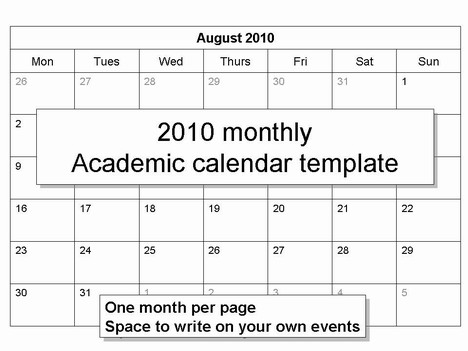 Free 2010 academic calendar