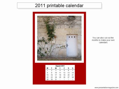 Free 2011 printable calendar template inside page