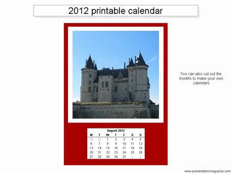 Free 2012 printable calendar template inside page