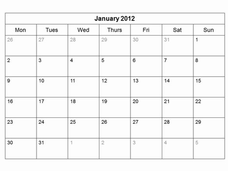 Free 2012 Monthly Calendar Template inside page