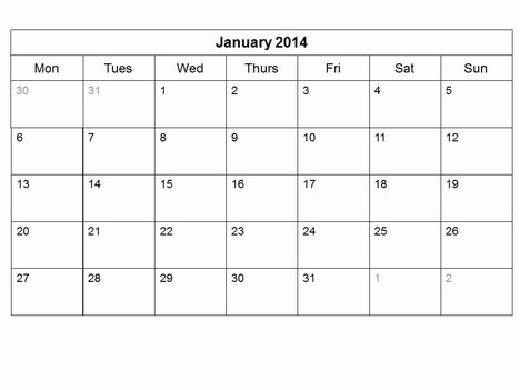 Free 2014 Monthly Calendar Template inside page