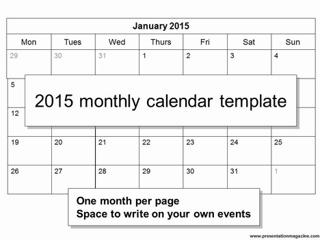 Free 15 Monthly Calendar Template