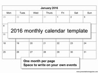 Free 2016 Monthly Calendar Template thumbnail