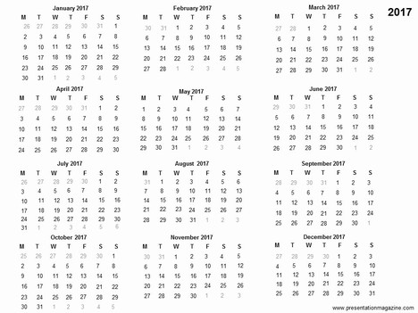 Free 2017 printable calendar template inside page