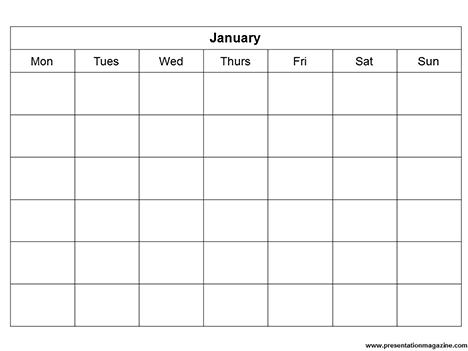 Monthly Calendar Template inside page