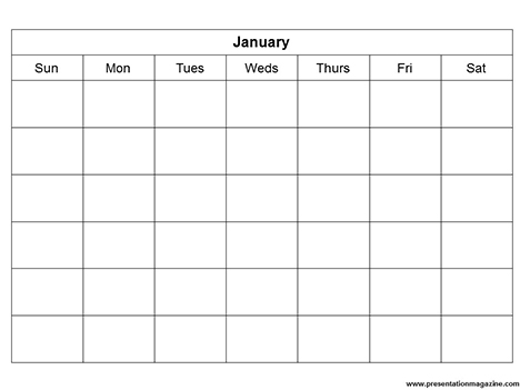 Monthly Calendar Template (Sunday Start)