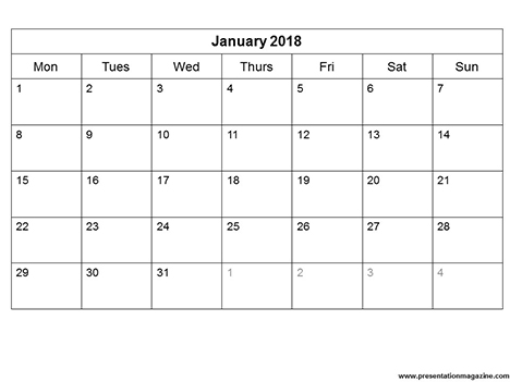 Free 2018 Monthly Calendar Template