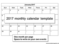 Free 2017 Monthly Calendar Template (Sunday Start) thumbnail