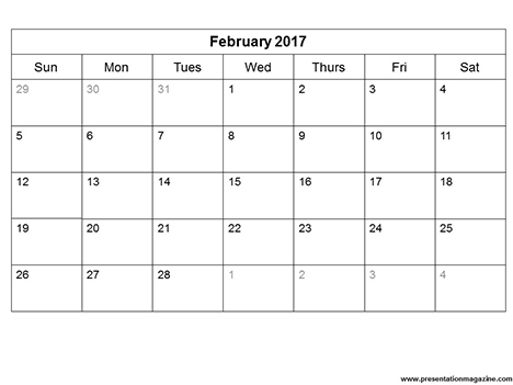 Free 2017 Monthly Calendar Template (Sunday Start) inside page