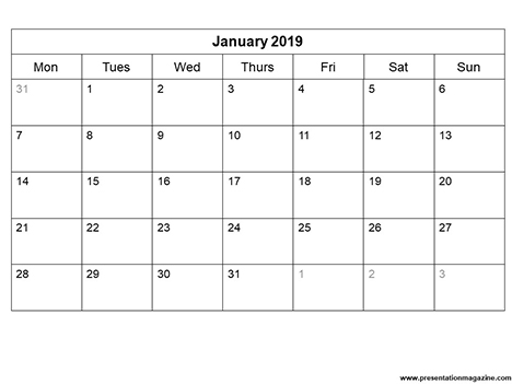 Free 19 Monthly Calendar Template