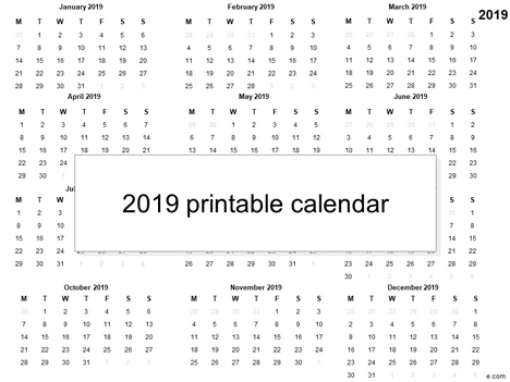 Free 2019 printable calendar template