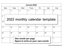 Free 2022 Monthly Calendar Template