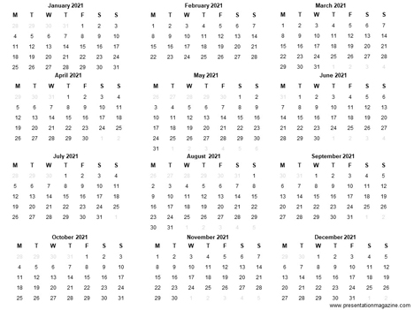 Free 2021 Printable Calendar Template inside page