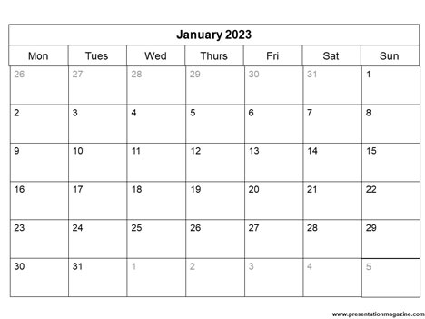 Free 2023 Monthly Calendar Template inside page