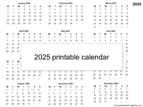 2025 Printable Calendar Template