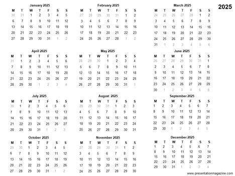 2025 Printable Calendar Template inside page