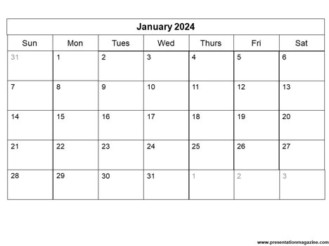 Free 2024 printable calendar template (Sunday Start) inside page